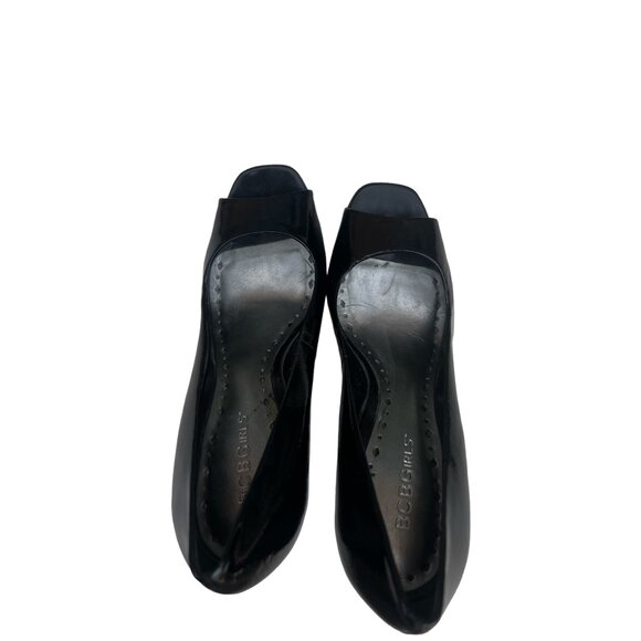 BCBGirls 8.5 M Heels Peep Toe Black Patent Leather Dressy 2" Block Heels - Picture 9 of 14
